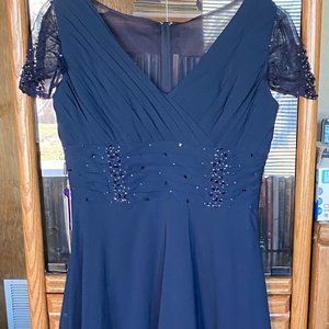 Navy Dress with Sequins V Neck
